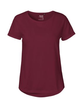 T-shirt med upprullad ärm för damer Mörkröd