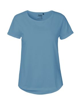 T-shirt med upprullad ärm för damer Ljusblå